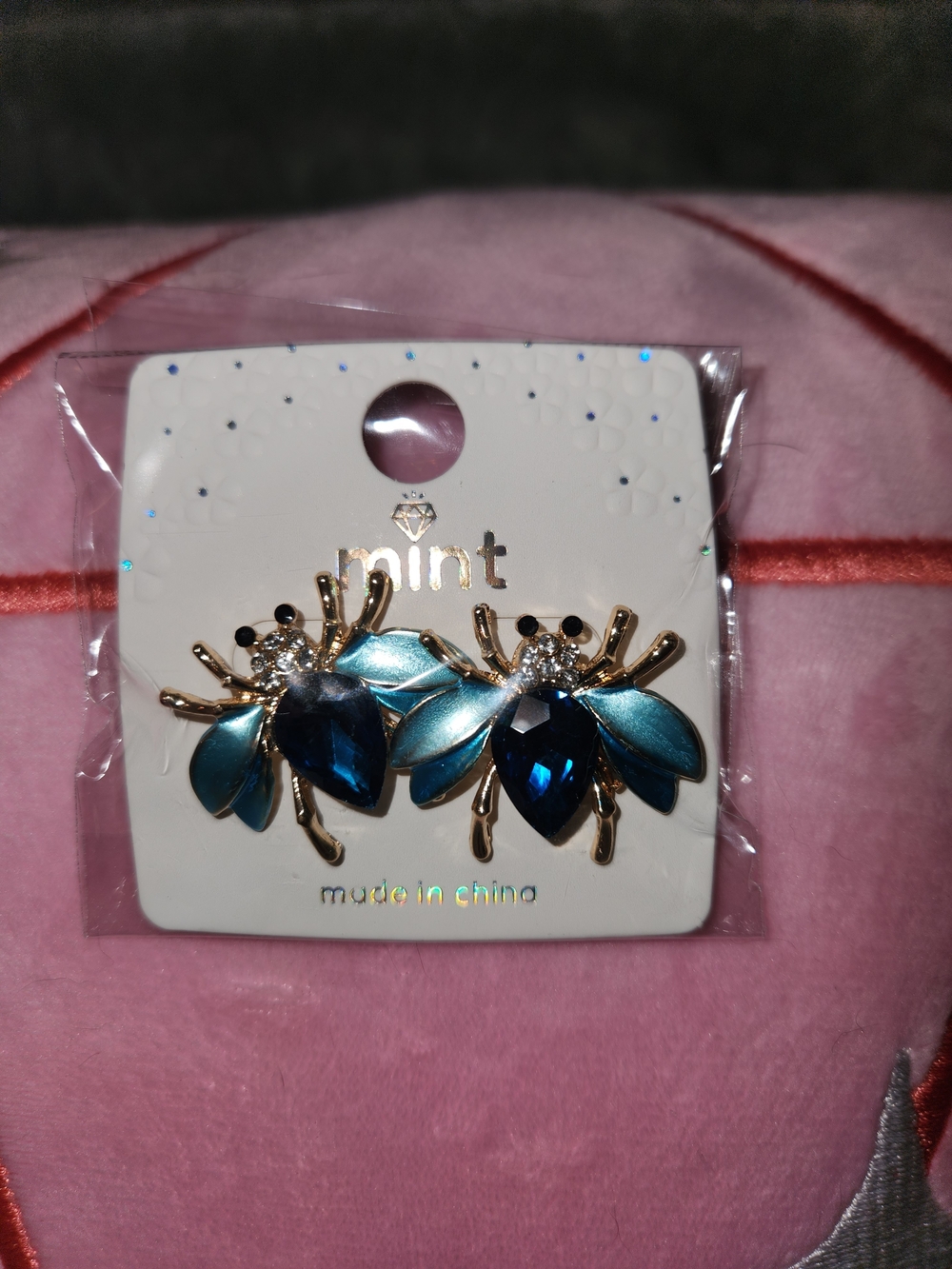Mint Blue Crystal Bee Earrings